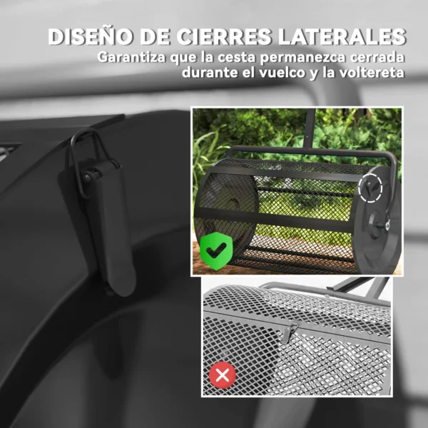 Esparcidor de Compost con Cesto de 75L Mango Ajustable y Diseño Resistente para Jardinería y Césped 70x40x112 cm Negro - Imagen 8