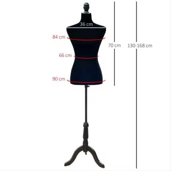 Maniquí de Costura Ajustable a 130-168 cm con Trípode de Madera para Fotografía de Moda Exposición de Prendas Negro - Imagen 9
