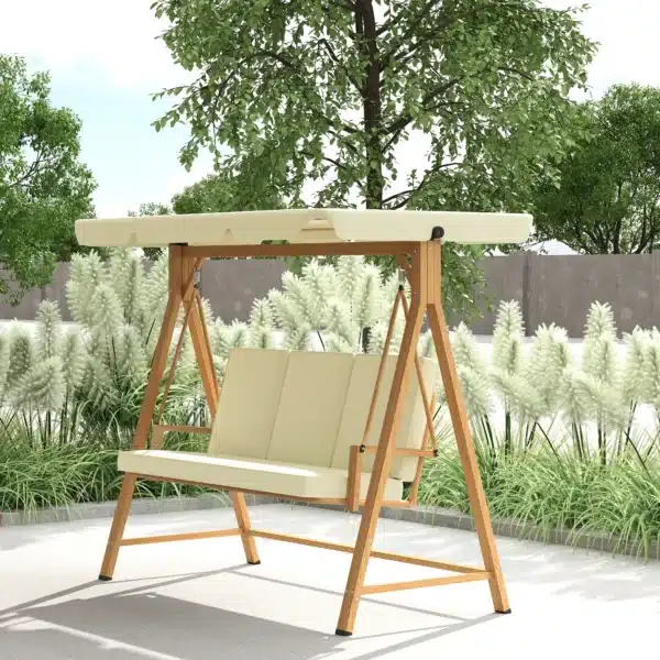 Balancín de Jardín con Toldo Ajustable para Tres Personas Estructura Metálica y Cojines 195x120x170 cm Beige - Imagen 4