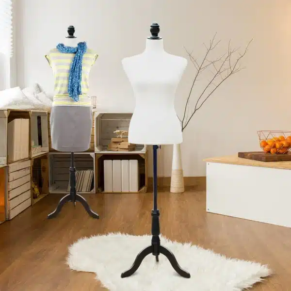 Maniquí de Costura Femenino Maniquí de Costura Ajustable a 130-168 cm con Trípode de Madera para Fotografía de Moda Exposición de Prendas Blanco - Imagen 10