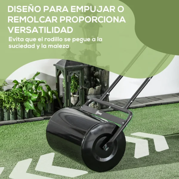 Rodillo para Césped de 38L Relleno de Arena o Agua con Mango en U para Jardín Granja Negro - Imagen 7