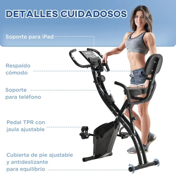 Bicicleta Estática Plegable Regulable en Altura Resistencia Magnética Ajustable Bicicleta de Ejercicio Fitness con Pantalla LCD y Asiento con Respaldo Sensor de Pulso 105x48x118 cm Negro - Imagen 3