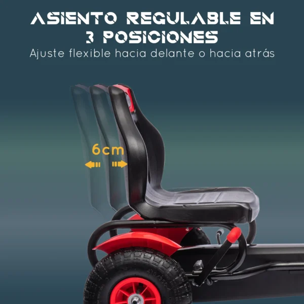 Go Kart a Pedales para Niños con Asiento Ajustable Neumáticos de Goma Freno de Mano Carga 50 kg 121x58x61 cm Rojo - Imagen 10