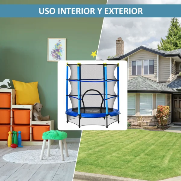 Cama Elástica Infantil Ø140x160 cm Trampolín para Niños de +3 Años con Red de Seguridad y Marco de Acero para Interior y Exterior Azul - Imagen 5