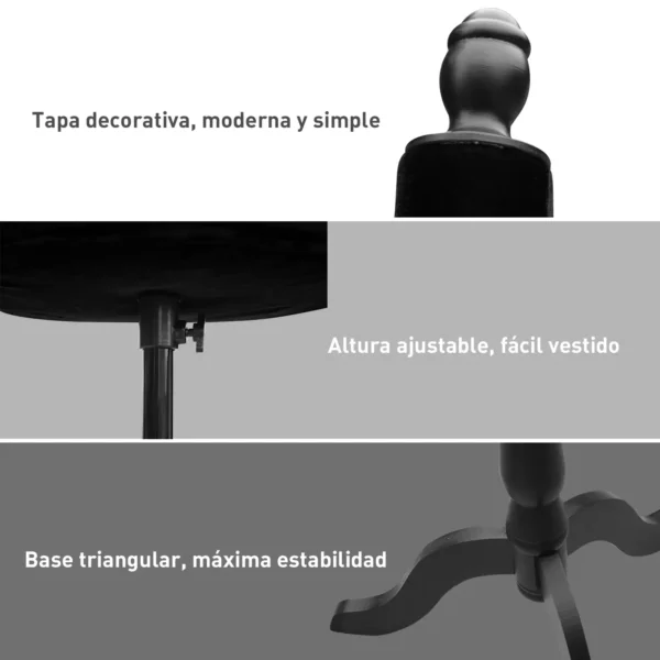Maniquí de Costura Ajustable a 130-168 cm con Trípode de Madera para Fotografía de Moda Exposición de Prendas Negro - Imagen 7