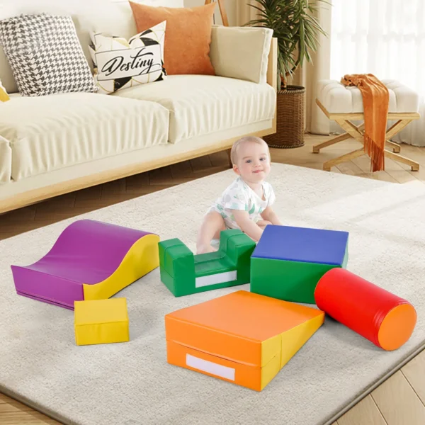 Set de 6 Grandes Bloques de Construcción para Jugar y Trepar con Escalera y Tobogán Adecuado para Niños en Edad Preescolar y Bebés Bloques Suaves y Coloridos - Imagen 5