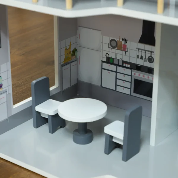 Casa de Muñecas con Muebles y Accesorios de 3 Pisos Juguete para Niños y Niñas a Partir de 3 Años Gris - Imagen 3