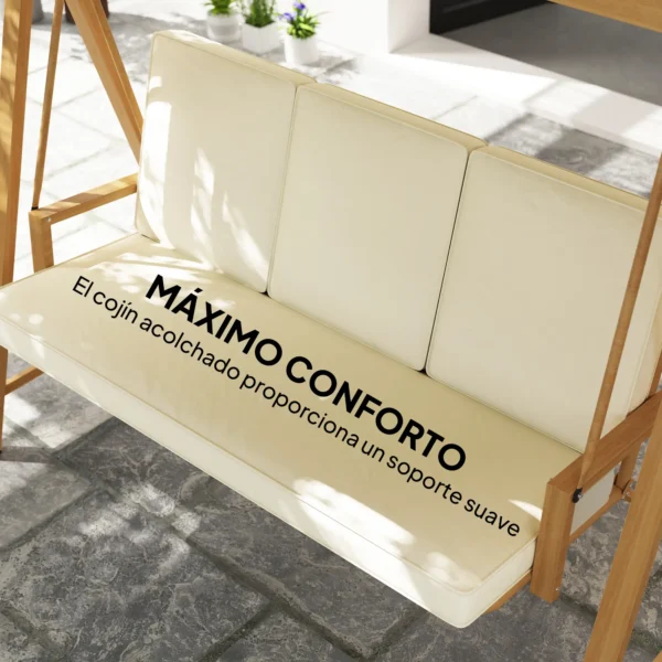 Balancín de Jardín con Toldo Ajustable para Tres Personas Estructura Metálica y Cojines 195x120x170 cm Beige - Imagen 7
