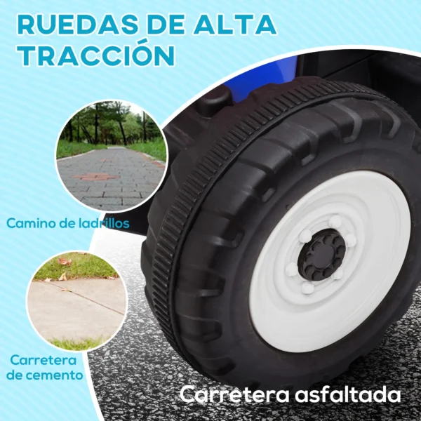 Tractor Eléctrico con Remolque para Niños 3-6 Años con Control Remoto y Cinturón de Seguridad 136,5x50x52,5 cm Azul - Imagen 5