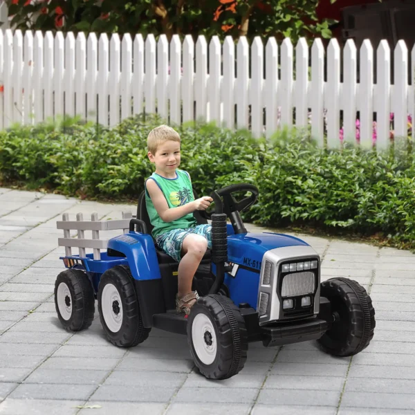 Tractor Eléctrico con Remolque para Niños 3-6 Años con Control Remoto y Cinturón de Seguridad 136,5x50x52,5 cm Azul - Imagen 10