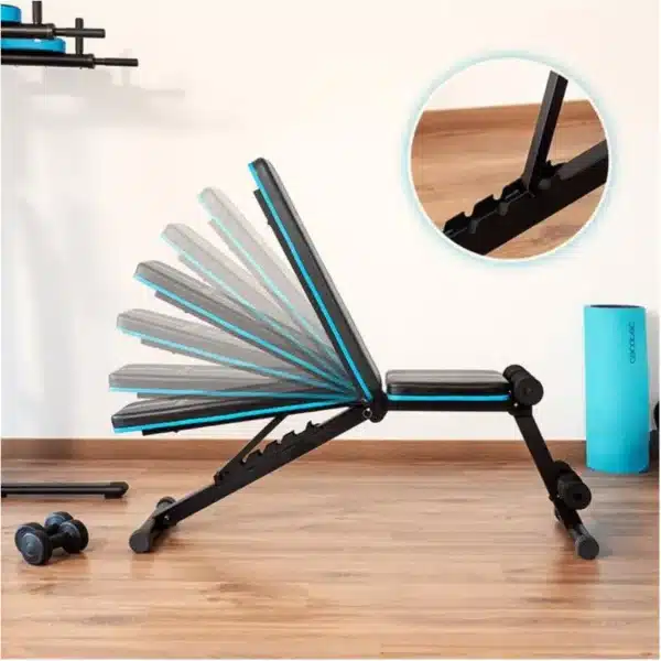 Drumfit SetUp 7000 Banco de musculación para pesas acolchado, plegable, ajustable en 7 niveles y reclinable hasta 180º. Con almohadillas antideslizantes. Entrenamiento cuerpo completo. - Imagen 6