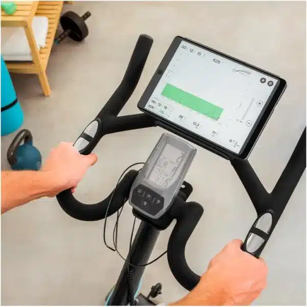 DrumFit Indoor 24000 Magnetic Connected Bicicleta indoor con sistema de resistencia magnética con volante de inercia de 24 Kg. APP. 8 niveles de resistencia. Pantalla LCD. Soporte para dispositivos. Pulsómetro. Ruedas de transporte. Sillín y manillar regulables. Peso máximo de 120 kg y altura máxima 190 cm - Imagen 7