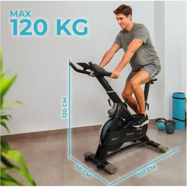 DrumFit Indoor 24000 Magnetic Connected Bicicleta indoor con sistema de resistencia magnética con volante de inercia de 24 Kg. APP. 8 niveles de resistencia. Pantalla LCD. Soporte para dispositivos. Pulsómetro. Ruedas de transporte. Sillín y manillar regulables. Peso máximo de 120 kg y altura máxima 190 cm - Imagen 8