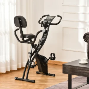 Bicicleta Estática Plegable Regulable en Altura Resistencia Magnética Ajustable Bicicleta de Ejercicio Fitness con Pantalla LCD y Asiento con Respaldo Sensor de Pulso 105x48x118 cm Negro