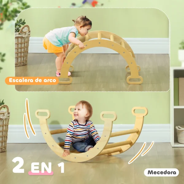 Arco de Escalada para Niños de 18-48 Meses Balancín para Bebés Carga 50 kg 68x42x36 cm Natural - Imagen 8