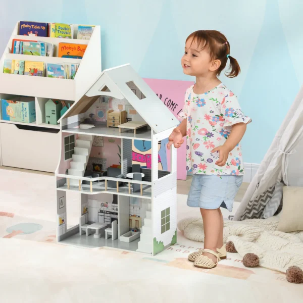 Casa de Muñecas con Muebles y Accesorios de 3 Pisos Juguete para Niños y Niñas a Partir de 3 Años Gris - Imagen 10