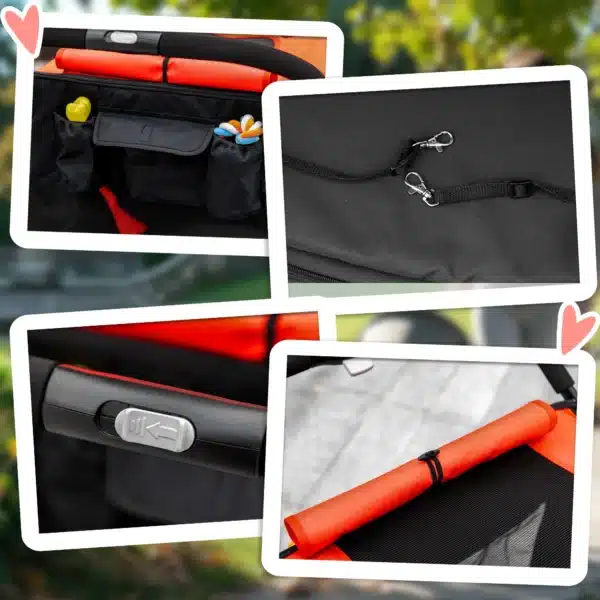 Cochecito para Perros Plegable Carrito para Mascotas con Ventanas de Malla Correas de Seguridad 112x65x100 cm Rojo - Imagen 5