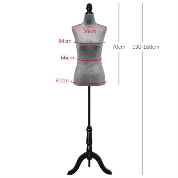 Maniquí de Costura Ajustable a 130-168 cm con Trípode de Madera para Fotografía de Moda Exposición de Prendas Gris - Imagen 9