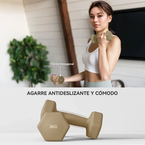 Juego de Mancuernas de 6 Piezas 2 x1 kg 2 x2 kg 2 x3 kg con Estuche de Transporte para Ejercicio en Casa Gimnasio - Imagen 8