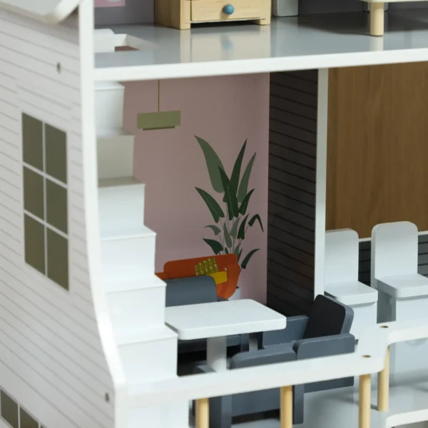 Casa de Muñecas con Muebles y Accesorios de 3 Pisos Juguete para Niños y Niñas a Partir de 3 Años Gris - Imagen 4
