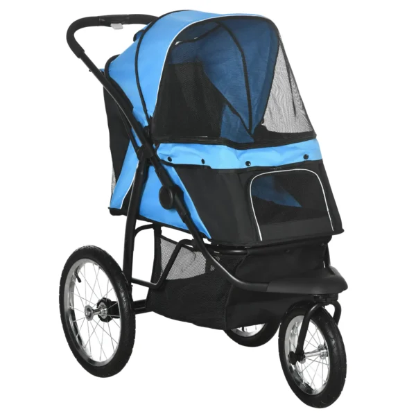 Carrito para Perros Medianos Pequeños con Cesta de Almacenaje Capota Ajustable y Ventana de Malla 111x58x107 cm Azul - Imagen 3