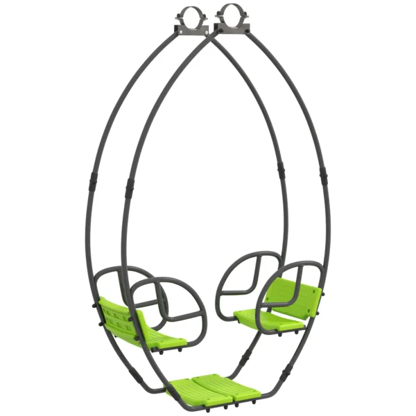 Balancín para niños estructura en metal con mango para 2 niños de 3 a 6 años 110,5 x 40,5 x 180 cm verde asiento columpio - Imagen 7