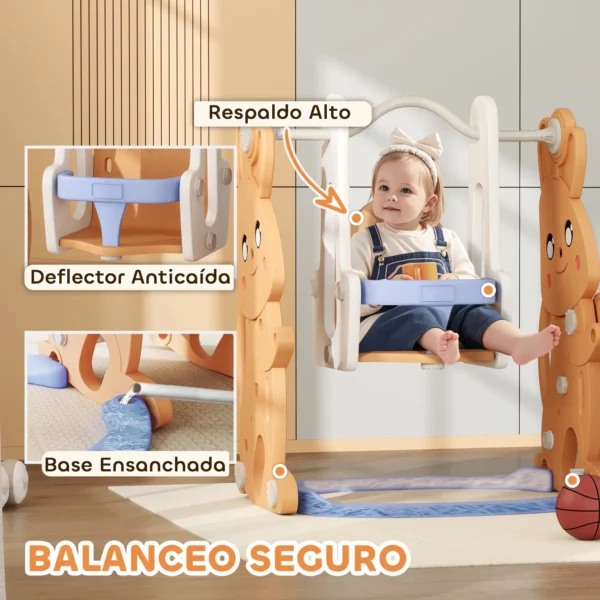 Tobogán Infantil con Columpio con Barandilla y Canasta 4 en 1 para Niños de +18 Meses 147,5x160x107 cm Naranja - Imagen 7