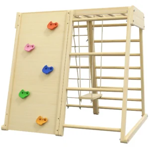Set de Escalada 5 en 1 con columpio muro de escalada cuerda y trepar en madera barras de mono para niños