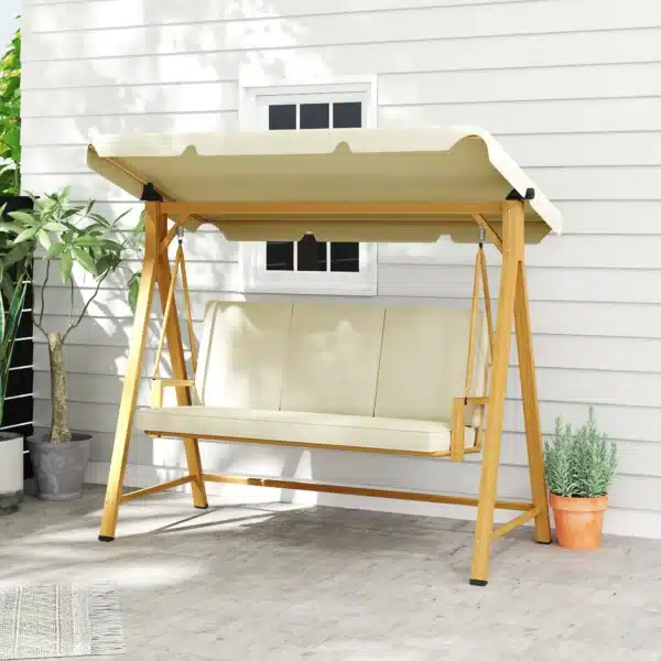 Balancín de Jardín con Toldo Ajustable para Tres Personas Estructura Metálica y Cojines 195x120x170 cm Beige - Imagen 11