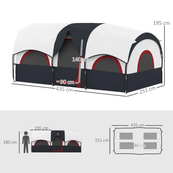 Tienda de Campaña Familiar para 4-6 Personas Impermeable con Dormitorios Independientes 435x251x195 cm Gris y Blanco - Imagen 10