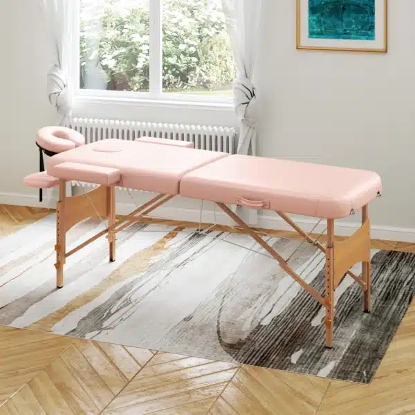 Camilla de Masaje Plegable con Reposacabezas Extraíble Asa Marco de Madera y Altura Regulable 185x60x64-88 cm Rosa - Imagen 4