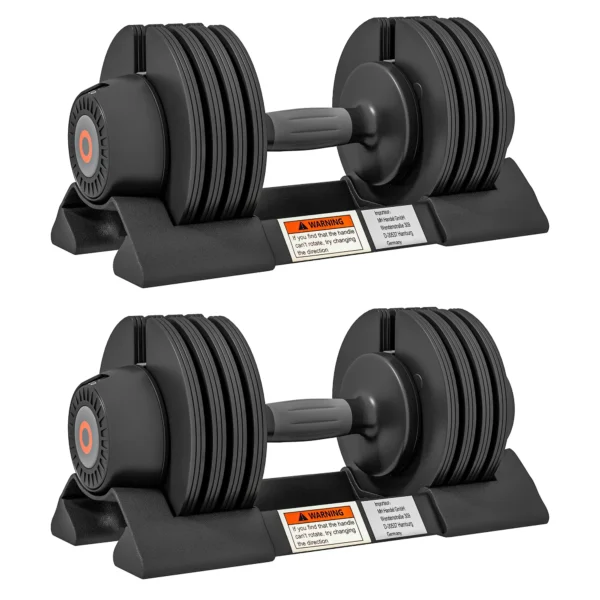 Kit de Pesas Ajustables con Porta Manubrios y Agarre Antideslizante, de Acero y ABS, 33x16x16 cm, Negro