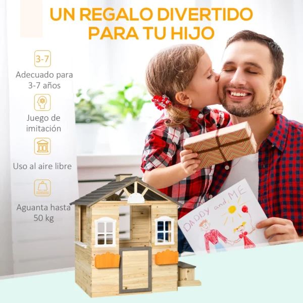 Casita Infantil de Juegos Exterior para Niños de 3 -7 Años con Ventanas 2 Jardineras y 1 Banco 113x94x134,5 cm Natural - Imagen 8