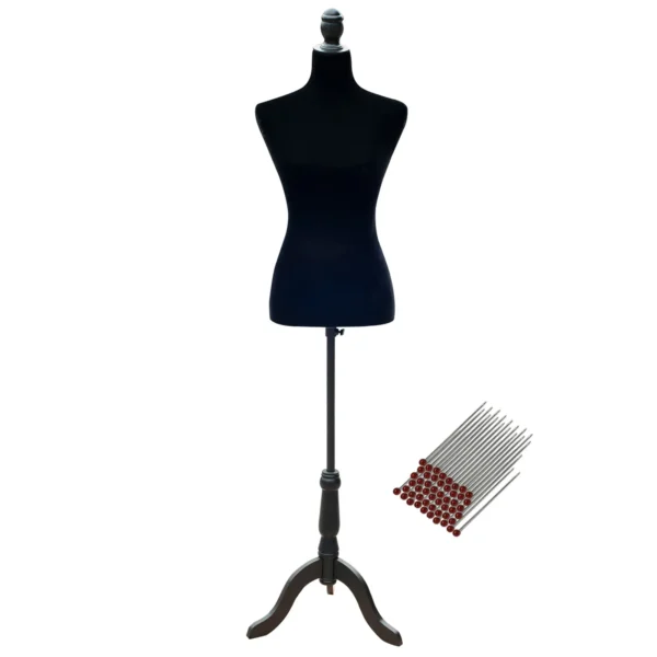 Maniquí de Costura Ajustable a 130-168 cm con Trípode de Madera para Fotografía de Moda Exposición de Prendas Negro - Imagen 2