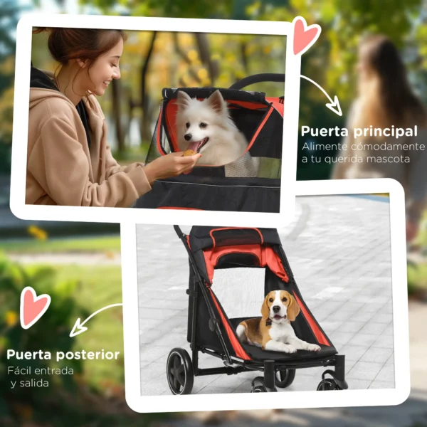 Cochecito para Perros Plegable Carrito para Mascotas con Ventanas de Malla Correas de Seguridad 112x65x100 cm Rojo - Imagen 6
