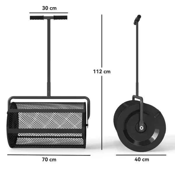 Esparcidor de Compost con Cesto de 75L Mango Ajustable y Diseño Resistente para Jardinería y Césped 70x40x112 cm Negro - Imagen 10