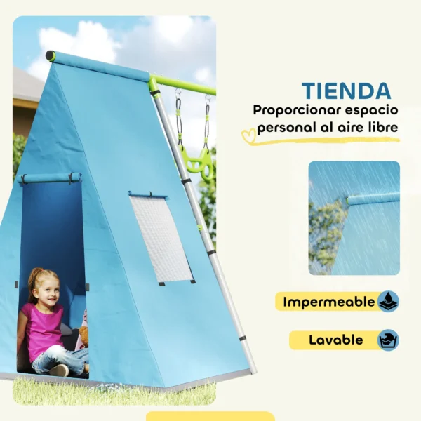 Columpio Infantil 3 en 1 con Tienda Anillas y Altura Ajustable para Niños de 3-8 Años Estructura Metálica 283x180x182 cm - Imagen 5
