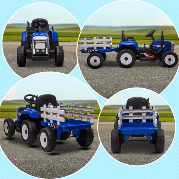 Tractor Eléctrico con Remolque para Niños 3-6 Años con Control Remoto y Cinturón de Seguridad 136,5x50x52,5 cm Azul - Imagen 3