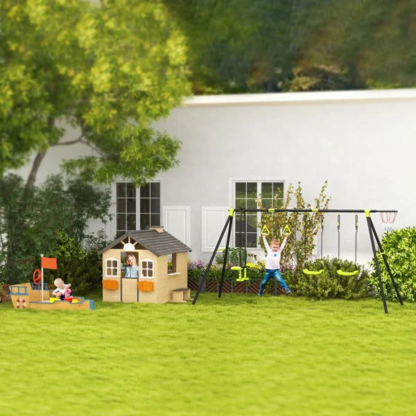 Casita Infantil de Juegos Exterior para Niños de 3 -7 Años con Ventanas 2 Jardineras y 1 Banco 113x94x134,5 cm Natural - Imagen 3