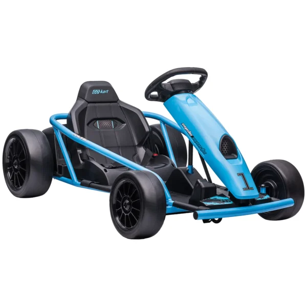 Elektro-Gokart para Niños, Función de Drift, Bocina, Música, Cinturón de Seguridad, Arranque Suave, Azul/Negro - Imagen 3
