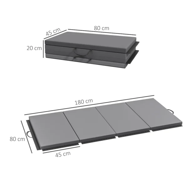 Tapete de gimnasia yoga pilates fitness plegable en 4 con asas revestimiento sintético 180 x 80 x 5 cm gris - Imagen 6