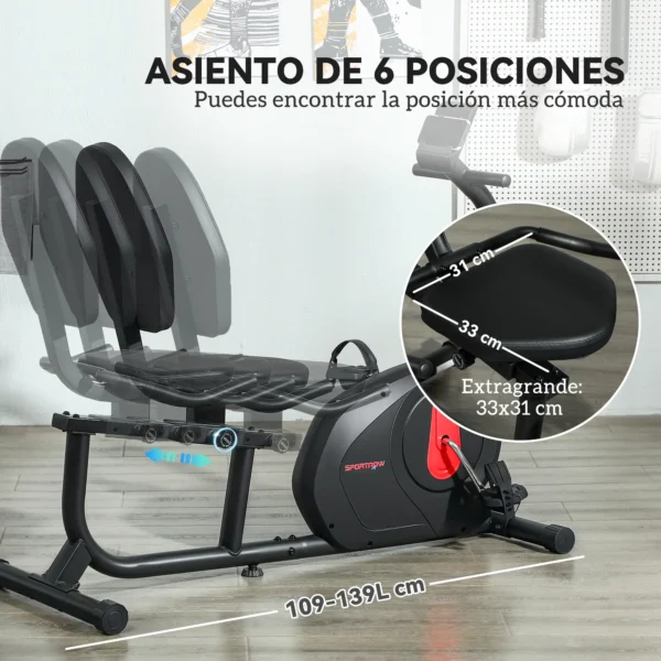 Bicicleta Estática en Casa Silenciosa con Resistencia Magnética Ajustable y Pantalla LCD 103-139x61x100,5 cm Negro CON RESPALDO - Imagen 8