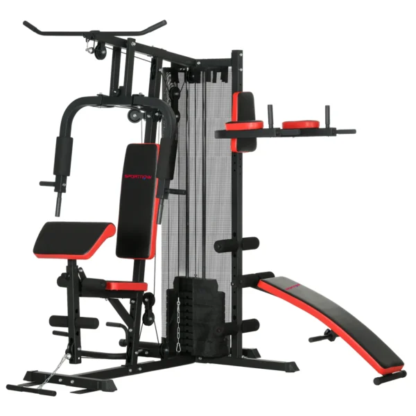Estación de musculación Multifunción ajustable banco fitness 10 contrapesos 65kg con red de protección