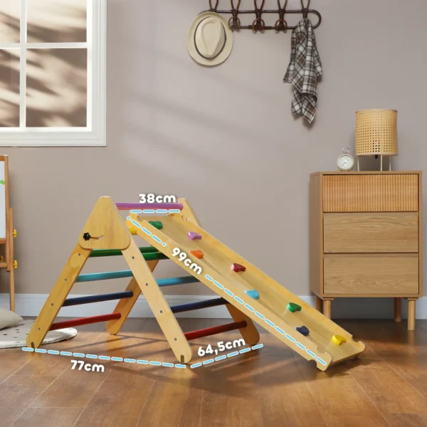 Triángulo de Escalada de Madera 3 en 1 con Rampa para Deslizarse o Escalar 147x64,5x63 cm Multicolor 5 - Imagen 9
