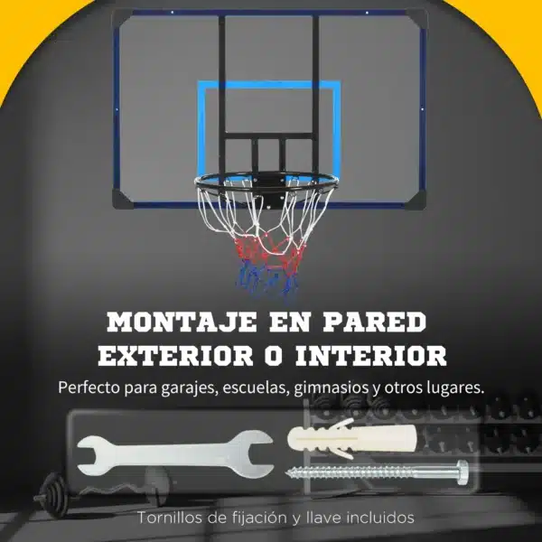Canasta de Baloncesto de Pared Aro de Baloncesto para Exterior 113x61x73 cm Azul y Negro - Imagen 8