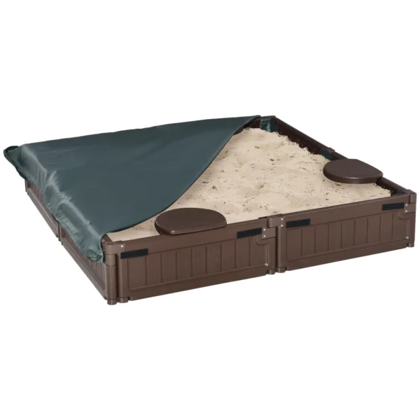 Arenero con Cubierta y Lona de Base, Diseño Modular, 4 Asientos, 1,23L x 1,23A m, Marrón 5 - Imagen 3