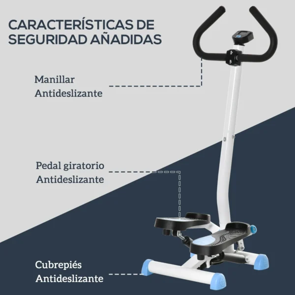 Máquina de Steps Mini Stepper para Fitness en Casa con Pantalla LCD y Pedales Antideslizantes 55x44x108cm Blanco y Azul - Imagen 5