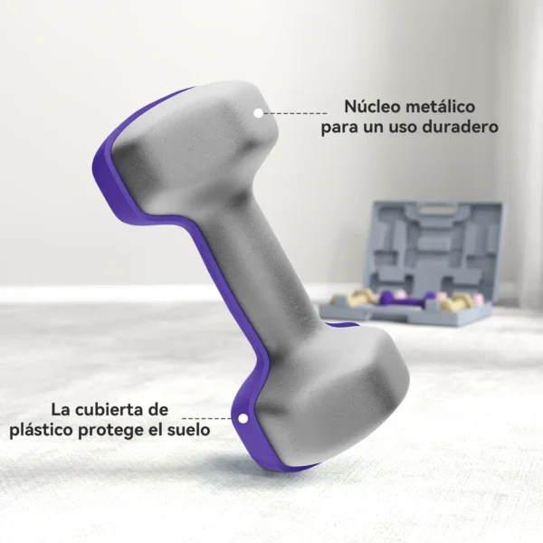 Juego de Mancuernas de 6 Piezas 2 x1 kg 2 x2 kg 2 x3 kg con Estuche de Transporte para Ejercicio en Casa Gimnasio - Imagen 7