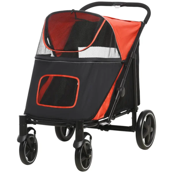 Cochecito para Perros Plegable Carrito para Mascotas con Ventanas de Malla Correas de Seguridad 112x65x100 cm Rojo - Imagen 2