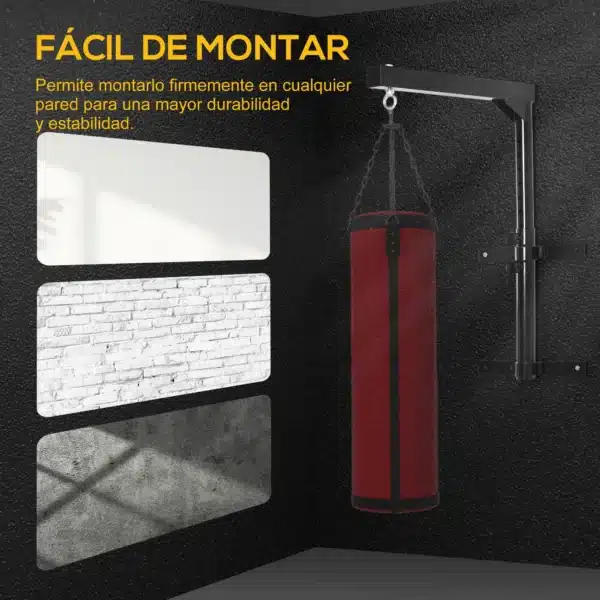 Soporte de Pared para Saco de Boxeo Regulable 57 A 81CM Soporte de Pared para Saco de Boxeo con Gancho Bolsa Pesada MMA Tubo Robusto de Acero Carga Máx. 100 kg Negro - Imagen 8